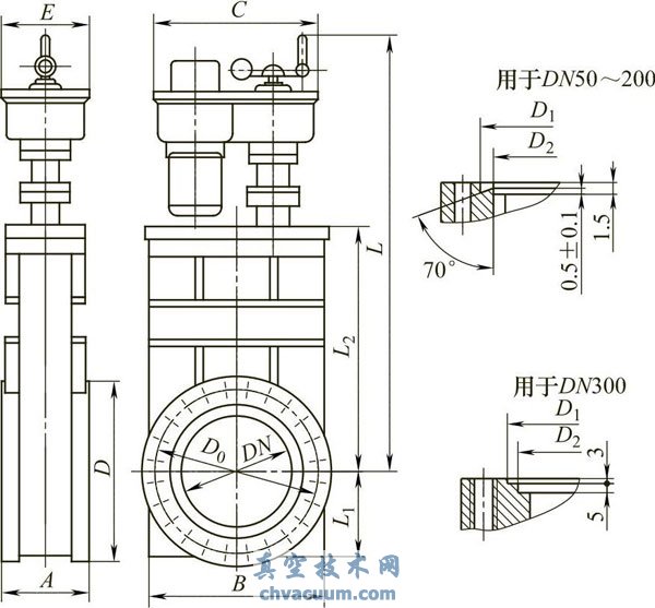 CCD-A型手、電兩用超高真空插板閥外形圖
